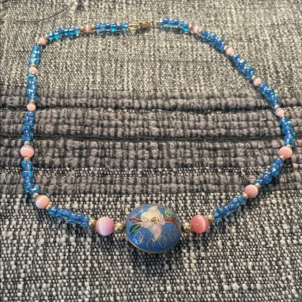 Blue and Pink Beaded Necklace